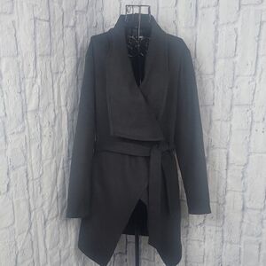 Fashion Nova Manhatten Faux Suede Black Belted Wrap‎ Coat Size Large NWT